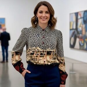 VIntage Blouse Women 14 Animal Print Safari Leopard Cheetah Giraffe Black‎ Red